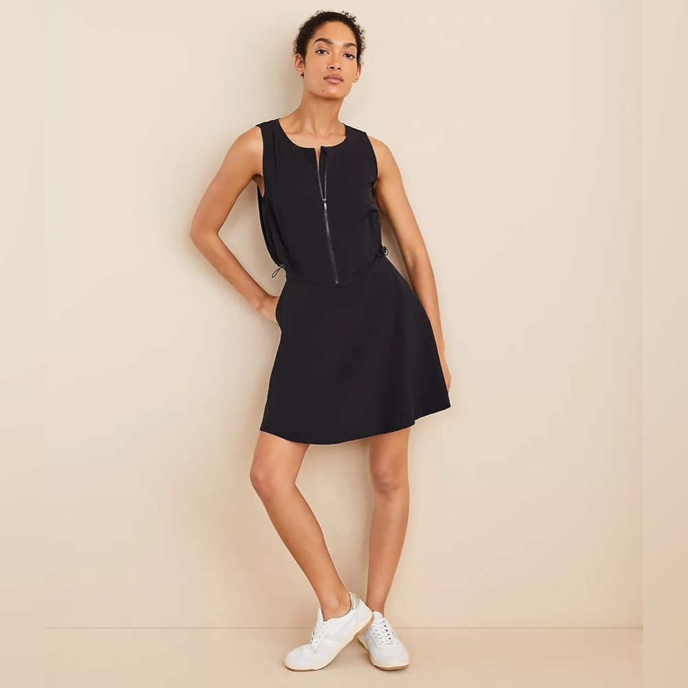 LOFT Lou & Grey Black Sleeveless Zip-Front A-Line Dress